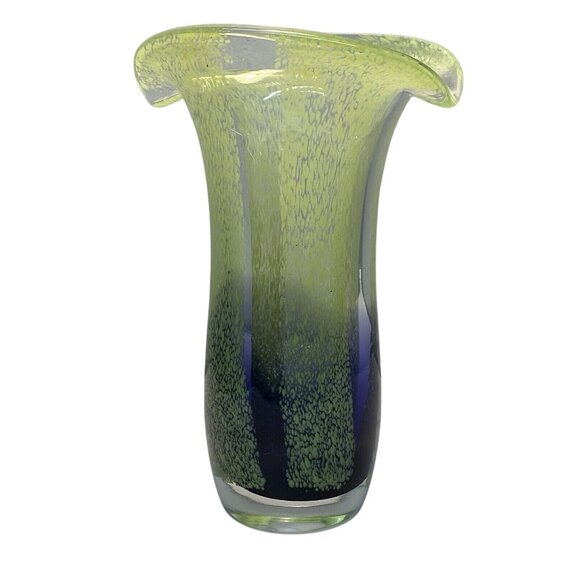 Handcrafted Art Glass Vase Green & Blue With Flared Rim Teleflora Murano Style - Picture 2 of 10